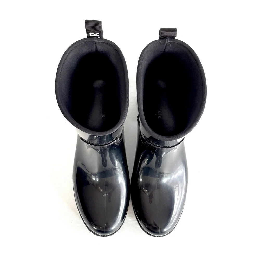 Moncler Loftgrip Black Glossy Rain Boots Lug Sole Ankle Booties Size 40